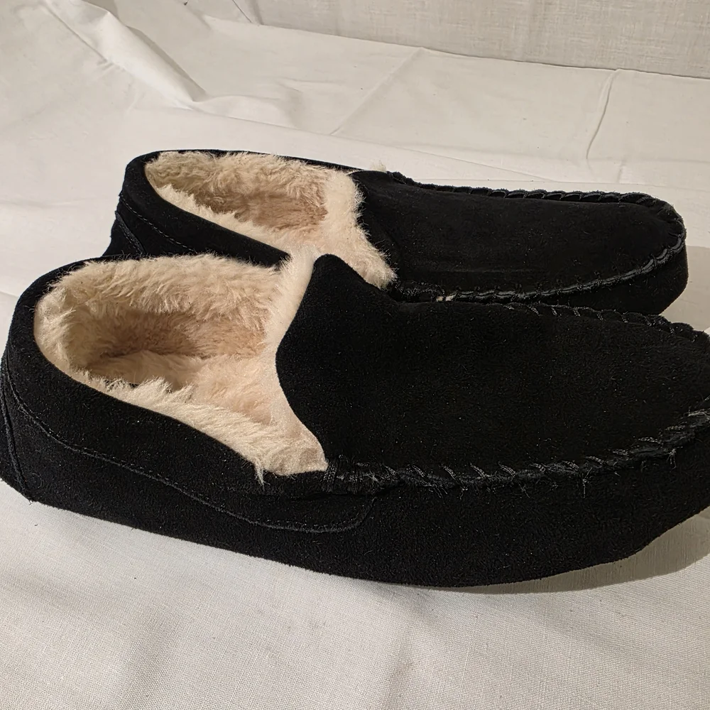 Daniel Cremieux Men's Black Suede Moccasin Slipper Faux Shearling Lining Md 9-10